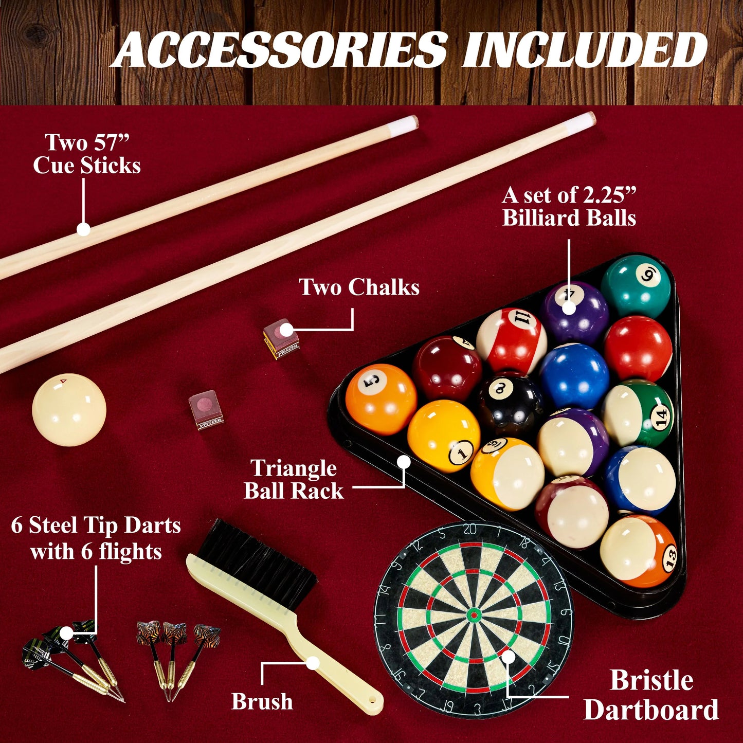 7.5 ft. Pool Table, Billiard Cue Rack, Dartboard Set by Barrington Billiards Company