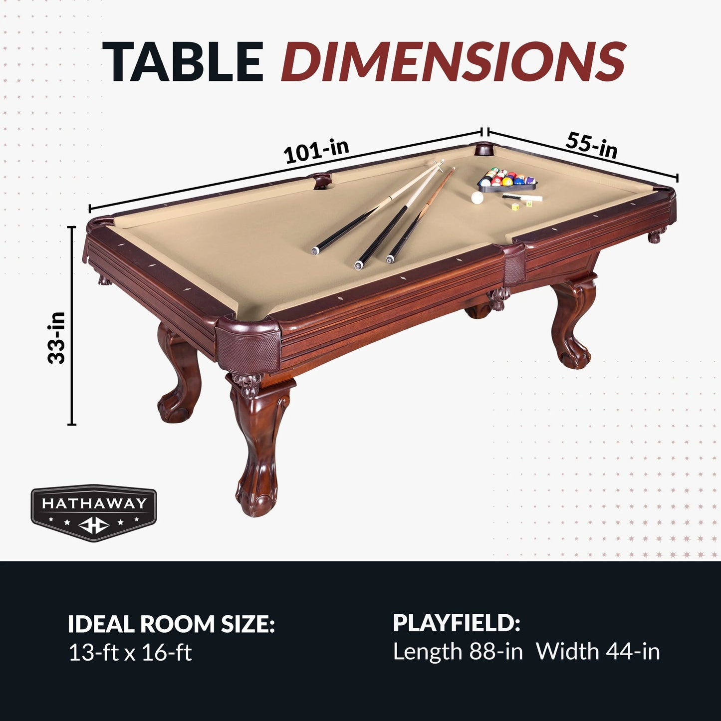 Hathaway Augusta 8 ft. Non-Slate Pool Table - Walnut Finish