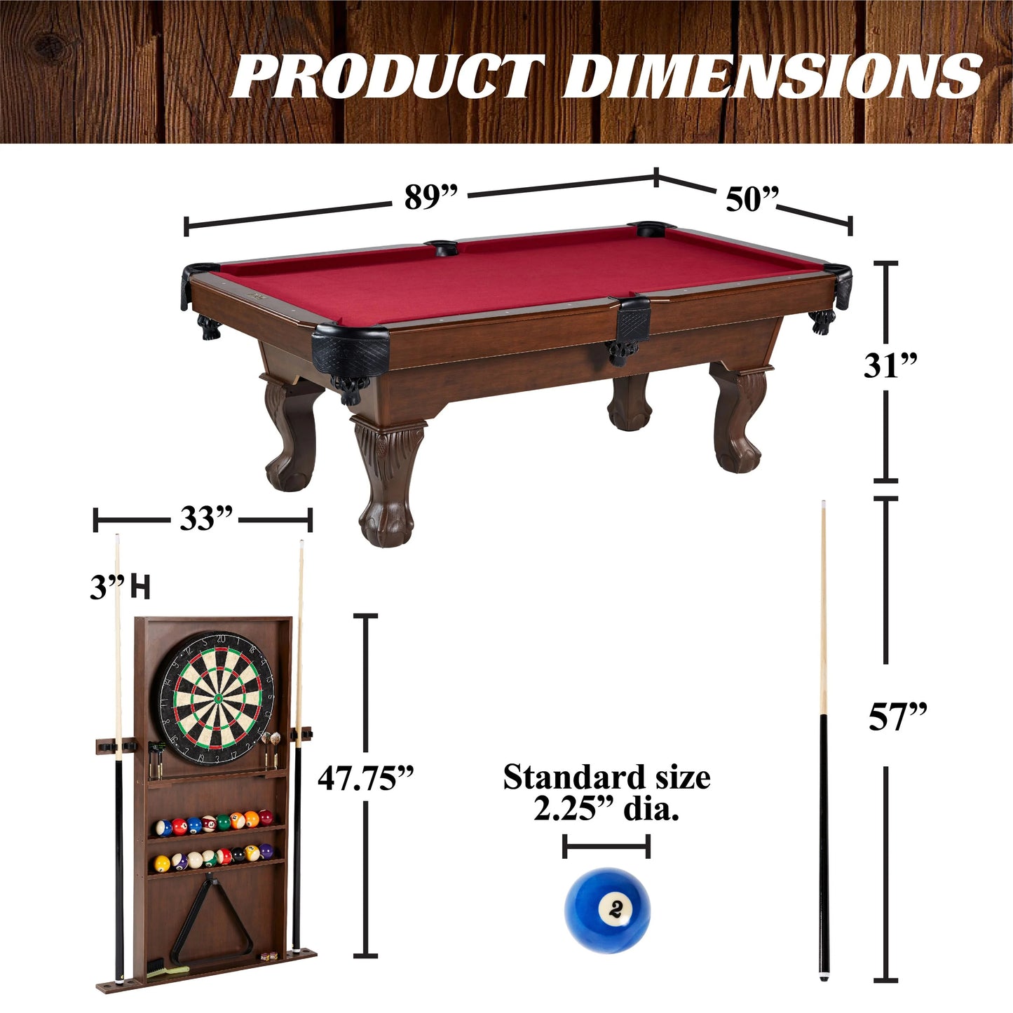 7.5 ft. Pool Table, Billiard Cue Rack, Dartboard Set by Barrington Billiards Company