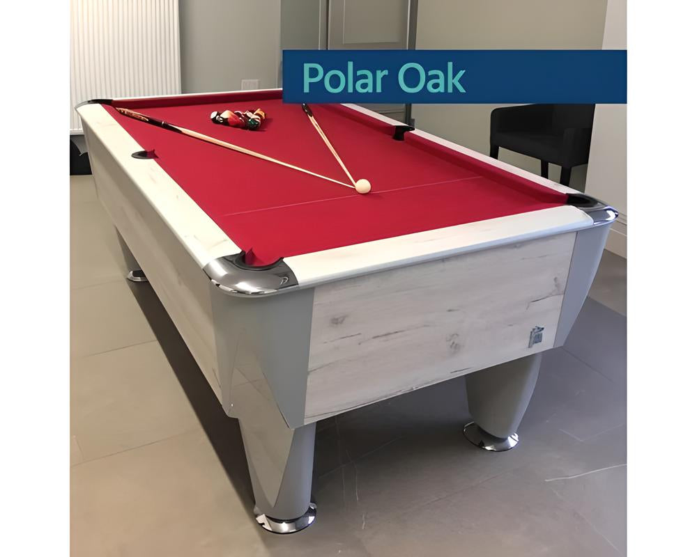 Modern Polar Oak pool table by SAM Leisure featuring a sleek design, chrome legs, and a premium finish for elegant interiors.